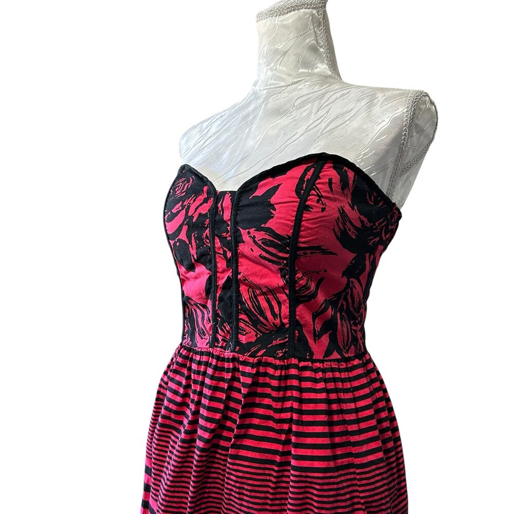 Vintage Y2K Strapless Floral Stripe Dress Smocked Back Sz Medium - Picture 14 of 14